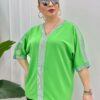 Elegant V-Neck Green Blouse with Sequin Detailing