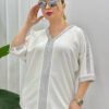 Elegant V-Neck Green Blouse with Sequin Detailing