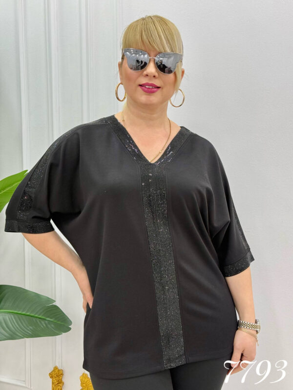 Elegant V-Neck Green Blouse with Sequin Detailing
