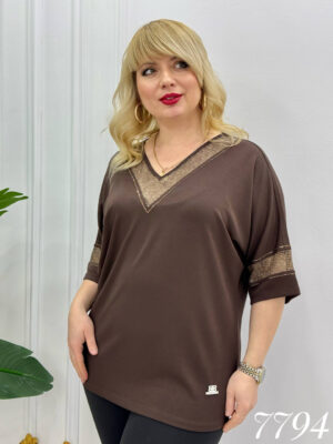 Elegant V-Neck Blouse with Metallic Mesh Detail