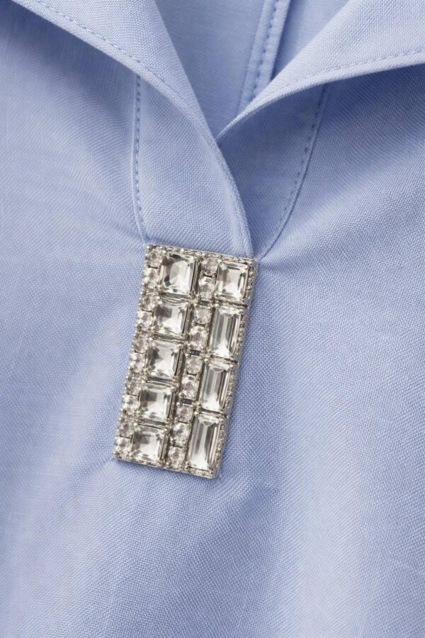 Elegant Light Blue V-Neck Tunic with Rhinestone Detail