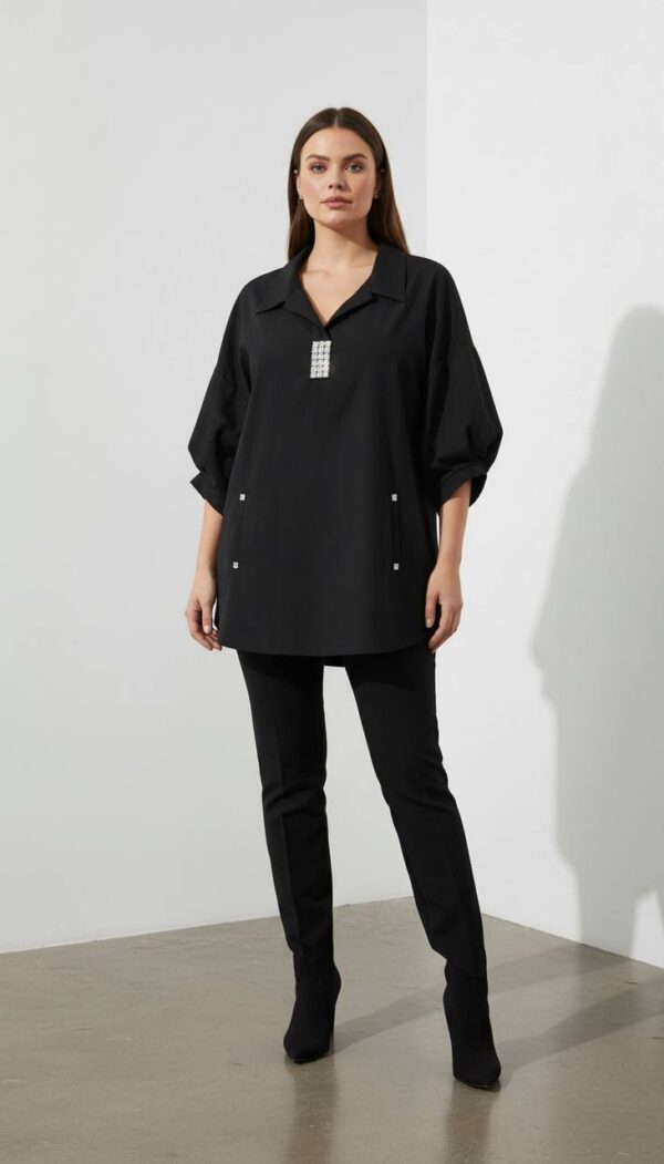 Elegant Light Blue V-Neck Tunic with Rhinestone Detail