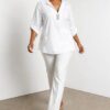Elegant Light Blue V-Neck Tunic with Rhinestone Detail