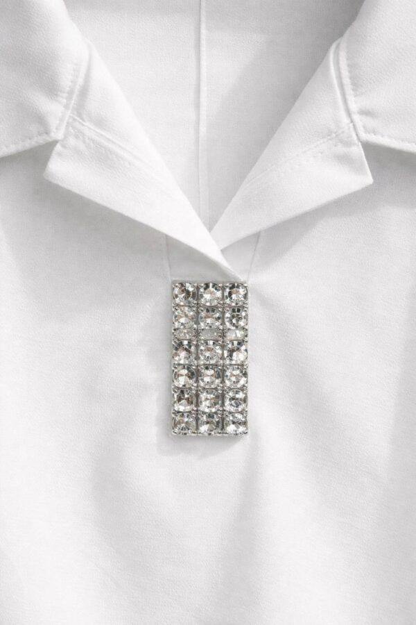 Elegant Light Blue V-Neck Tunic with Rhinestone Detail