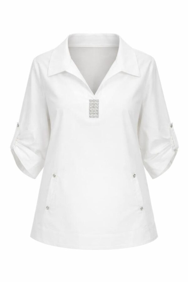 Elegant Light Blue V-Neck Tunic with Rhinestone Detail