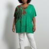 Women's Emerald Green Embellished Floral Graphic Blouse