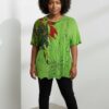 Women's Emerald Green Embellished Floral Graphic Blouse