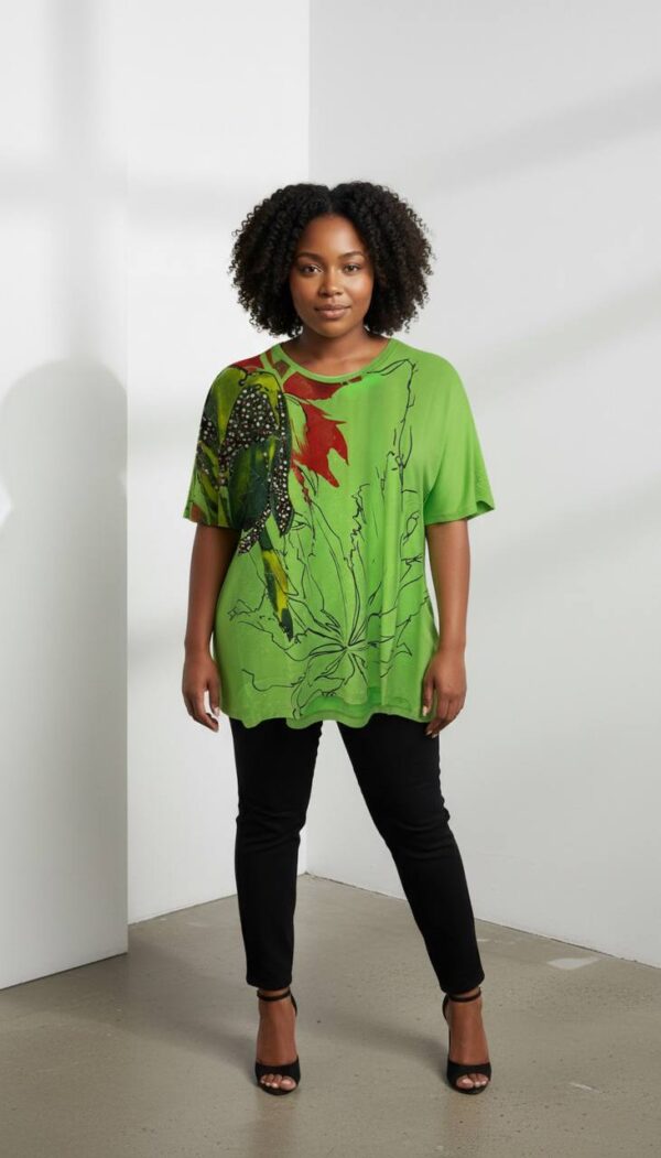 Women's Emerald Green Embellished Floral Graphic Blouse