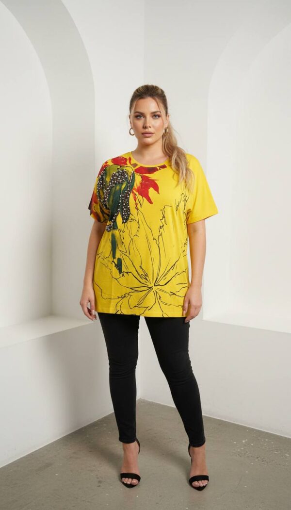 Women's Emerald Green Embellished Floral Graphic Blouse