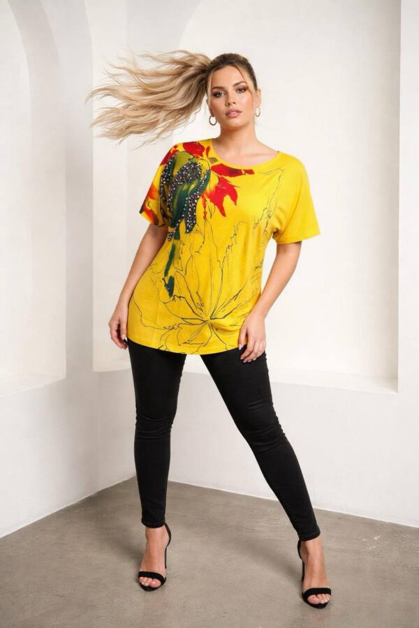 Women's Emerald Green Embellished Floral Graphic Blouse