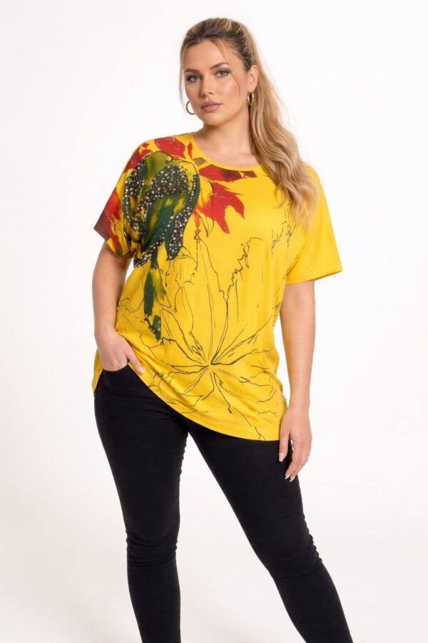 Women's Emerald Green Embellished Floral Graphic Blouse