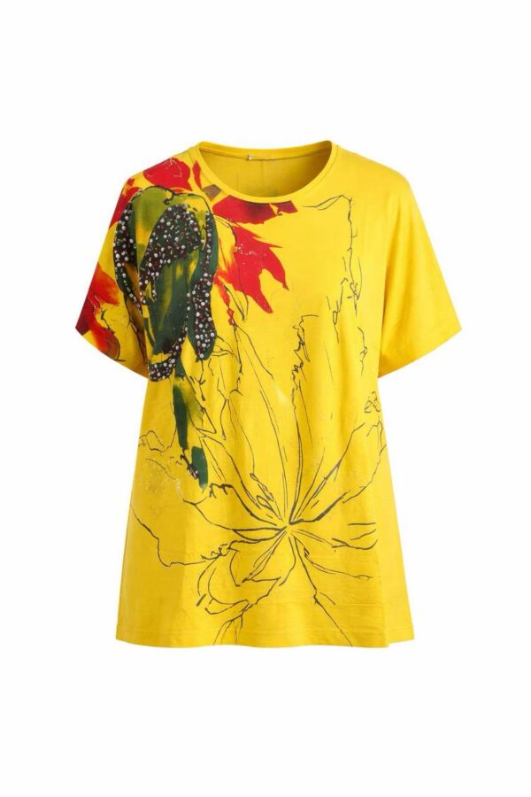 Women's Emerald Green Embellished Floral Graphic Blouse