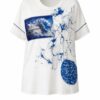 Artistic Graphic Print White Short Sleeve Blouse