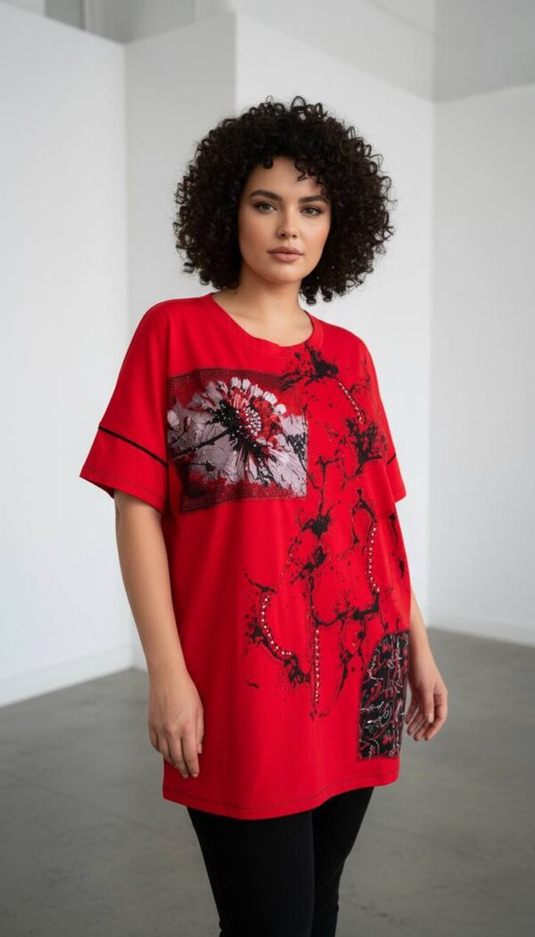 Artistic Graphic Print White Short Sleeve Blouse