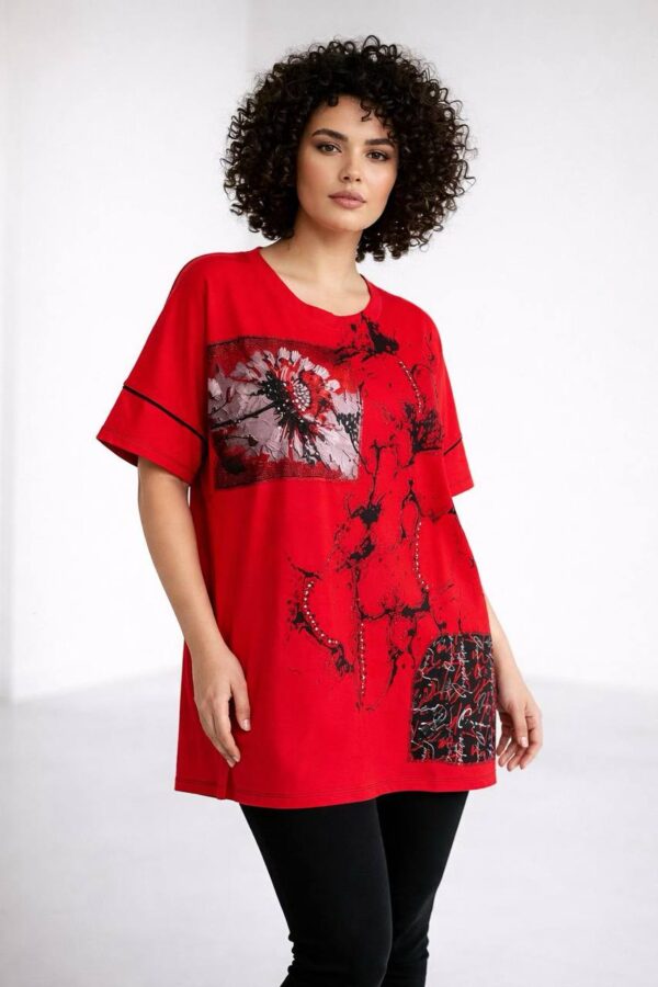 Artistic Graphic Print White Short Sleeve Blouse
