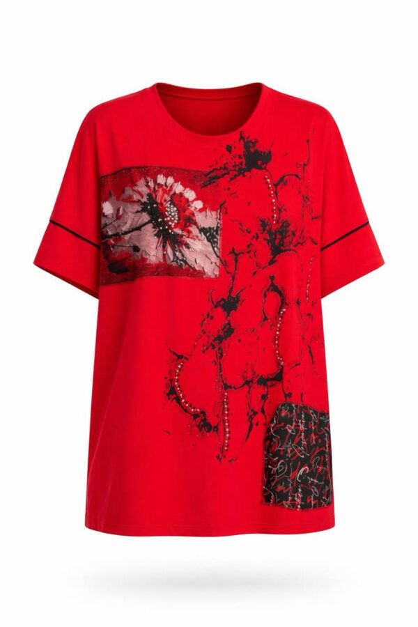 Artistic Graphic Print White Short Sleeve Blouse