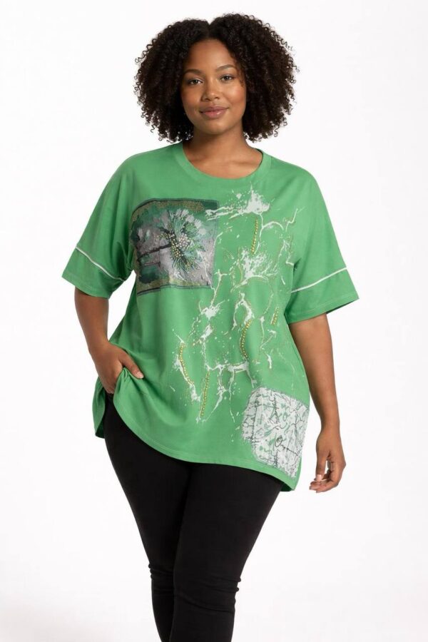 Artistic Graphic Print White Short Sleeve Blouse