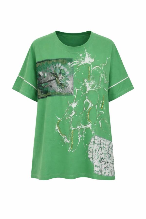 Artistic Graphic Print White Short Sleeve Blouse