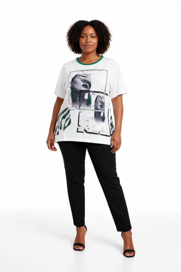 Women's Modern Graphic Print Blouse with Green Trim