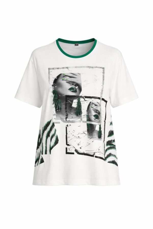 Women's Modern Graphic Print Blouse with Green Trim