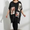 Women's Graphic Print Oversized Black Batwing Blouse
