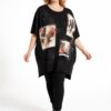 Women's Graphic Print Oversized Black Batwing Blouse