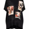 Women's Graphic Print Oversized Black Batwing Blouse
