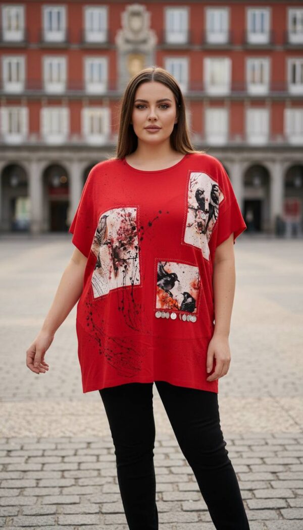 Women's Graphic Print Oversized Black Batwing Blouse