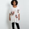 Women's Graphic Print Oversized Black Batwing Blouse