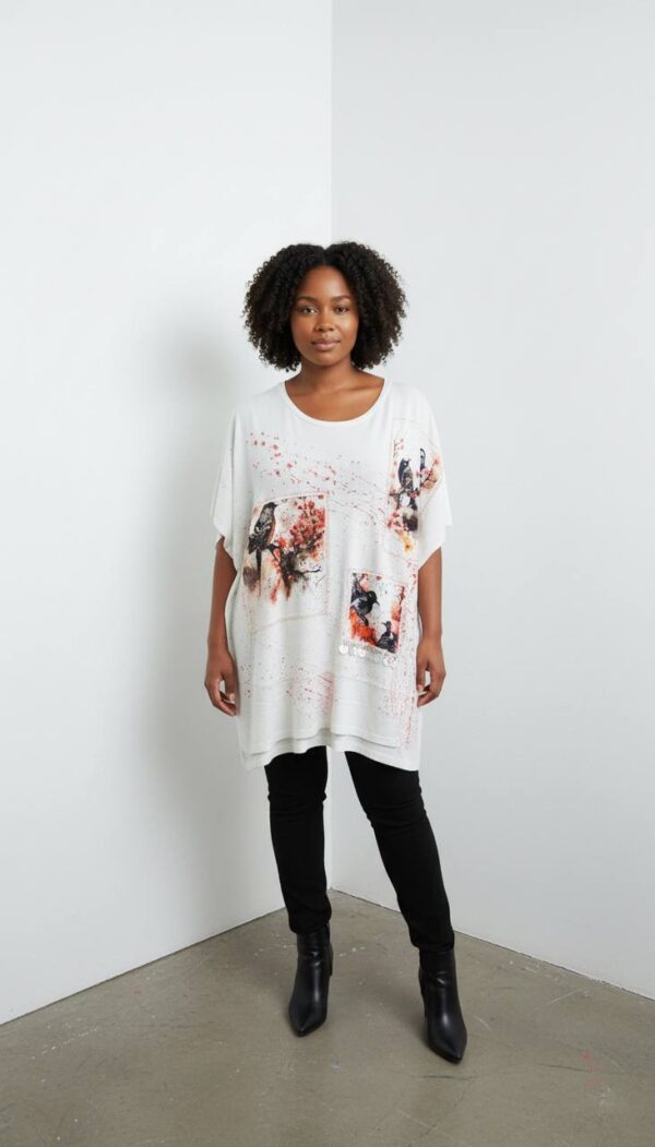 Women's Graphic Print Oversized Black Batwing Blouse