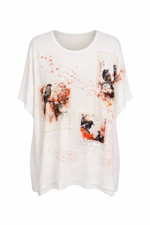 Women's Graphic Print Oversized Black Batwing Blouse