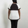 Artistic Graphic Print Blouse with Polka Dot Trim