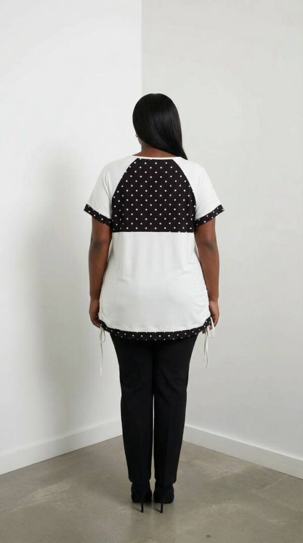Artistic Graphic Print Blouse with Polka Dot Trim