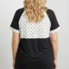Artistic Graphic Print Blouse with Polka Dot Trim
