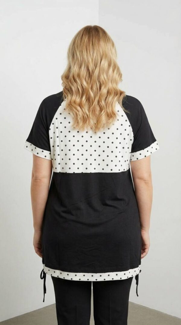 Artistic Graphic Print Blouse with Polka Dot Trim