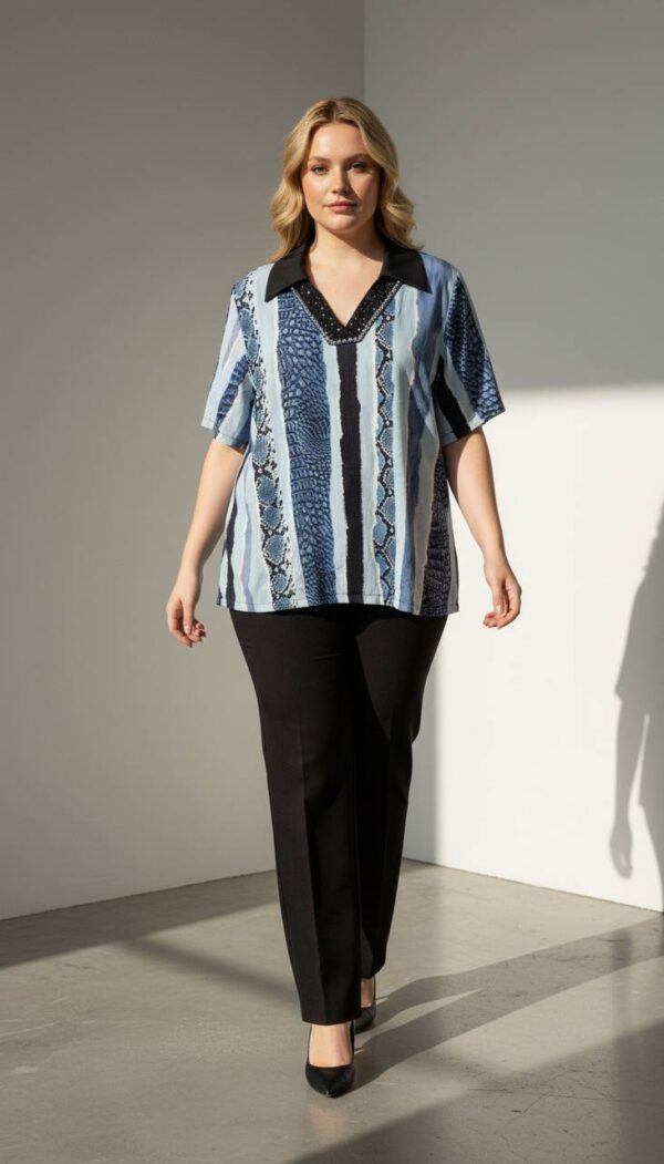 Elegant Snake Print Blouse with Embellished V-Neck