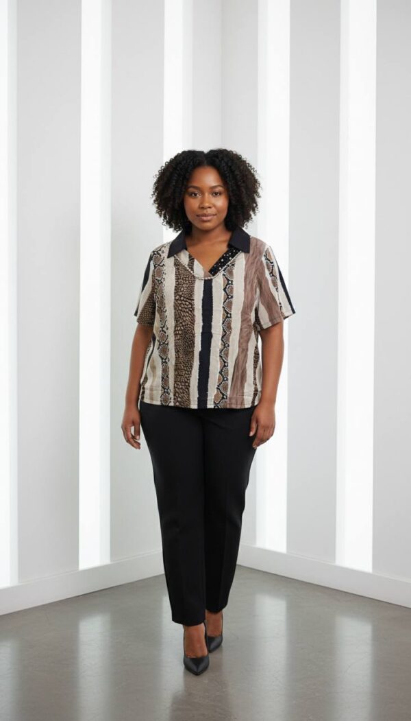 Elegant Snake Print Blouse with Embellished V-Neck