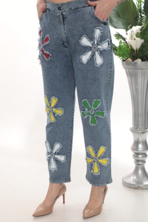 Women's Floral Patchwork Denim Trousers Wholesale