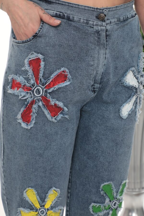 Women's Floral Patchwork Denim Trousers Wholesale