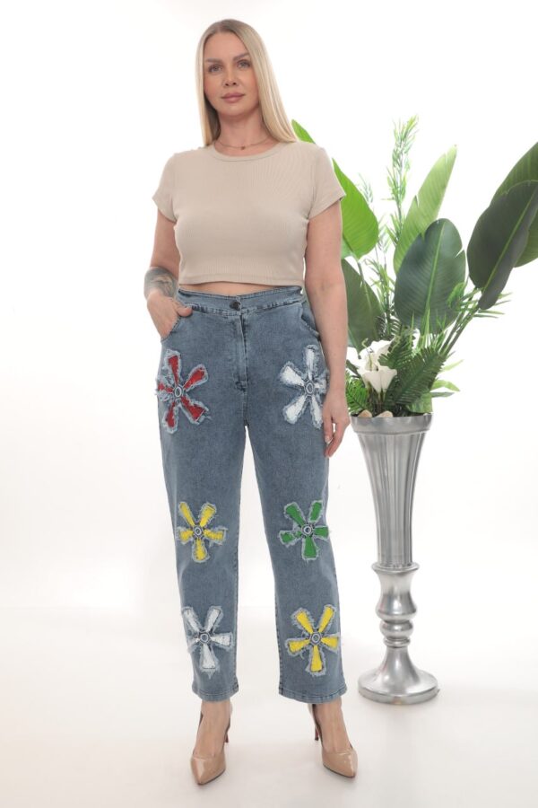 Women's Floral Patchwork Denim Trousers Wholesale