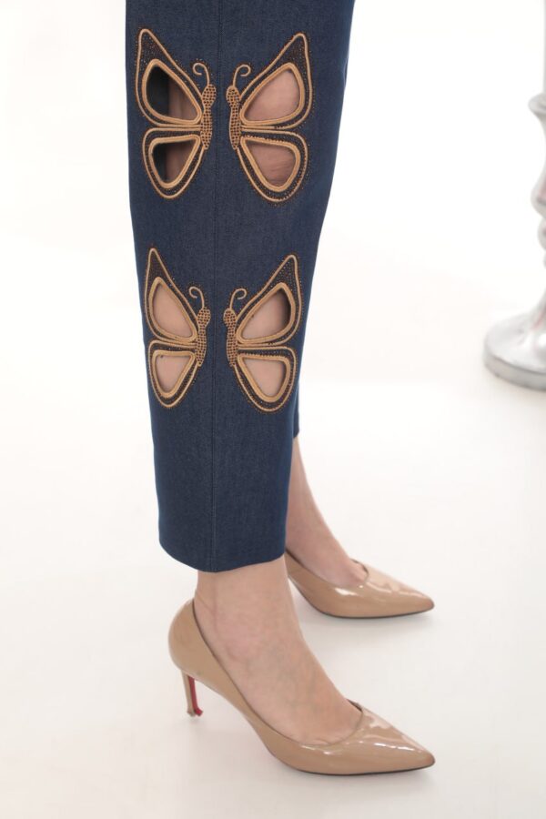 Elegant Butterfly Detail Cut-Out Denim Trousers