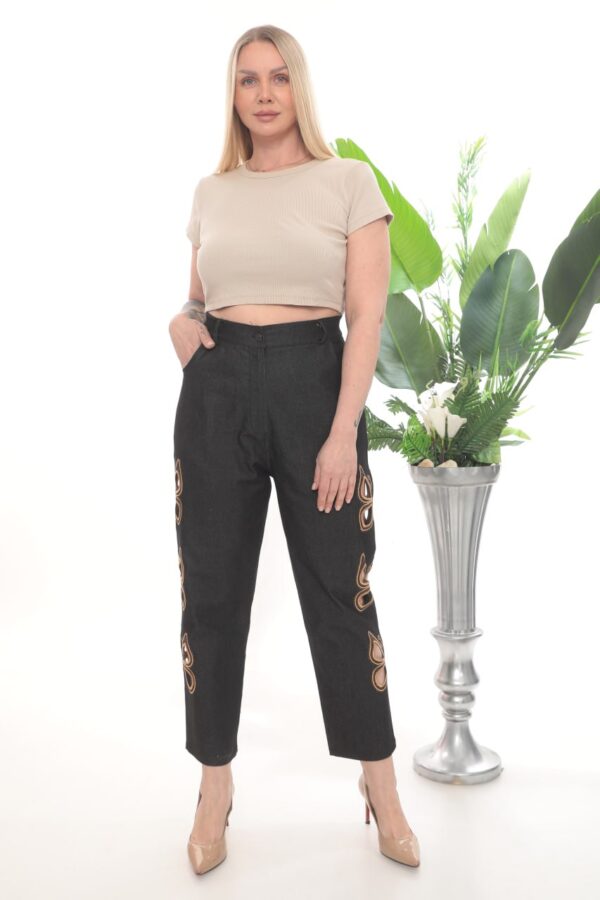 Elegant Butterfly Detail Cut-Out Denim Trousers