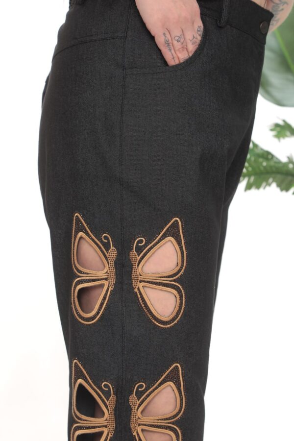 Elegant Butterfly Detail Cut-Out Denim Trousers