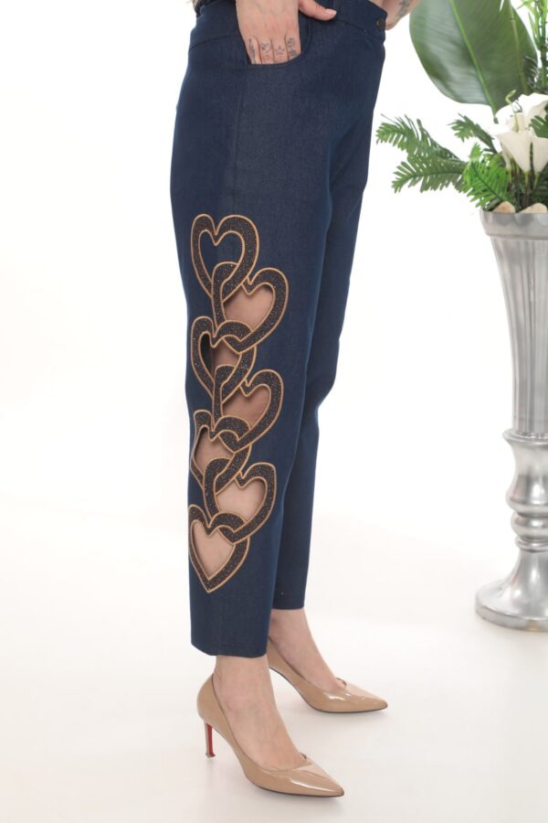Women's Black Heart Detail Cut-Out Fashion Trousers