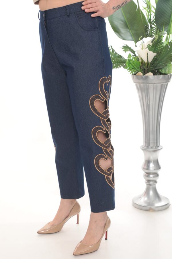 Women's Black Heart Detail Cut-Out Fashion Trousers