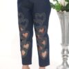 Women's Heart Cut-Out Embellished Denim Trousers