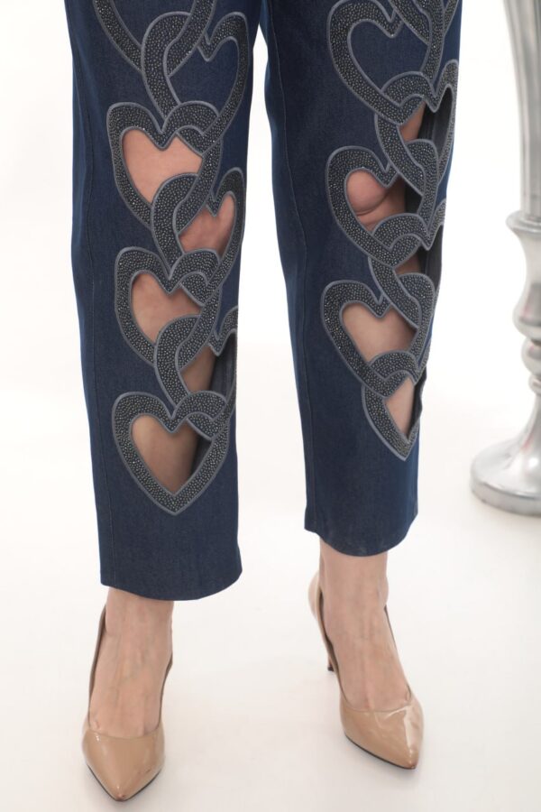 Women's Heart Cut-Out Embellished Denim Trousers
