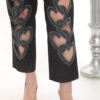 Women's Heart Cut-Out Embellished Denim Trousers