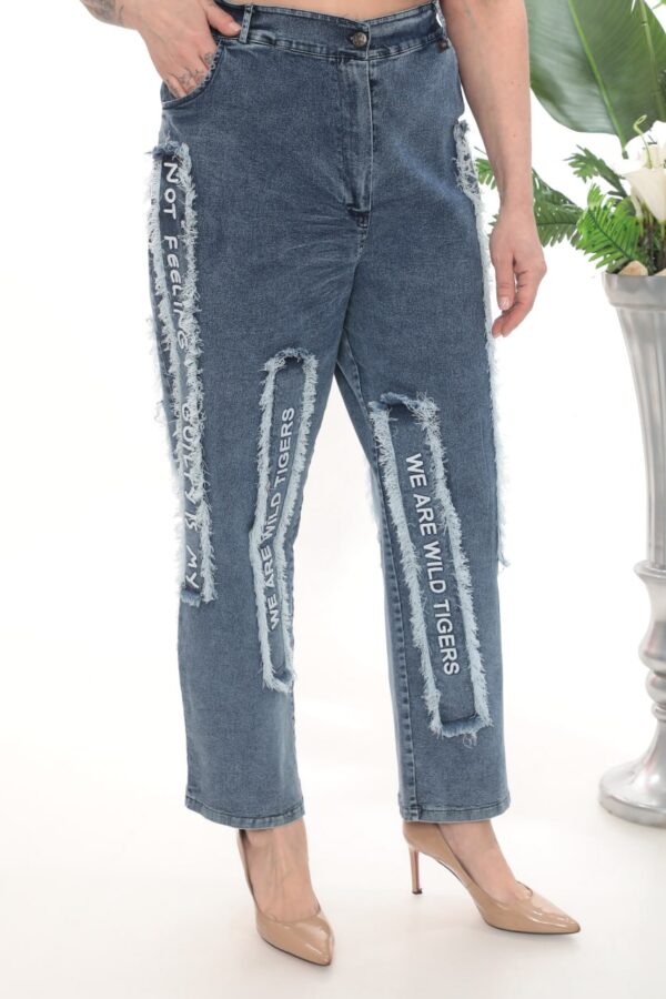 Women's Graphic Patch Distressed Denim Trousers