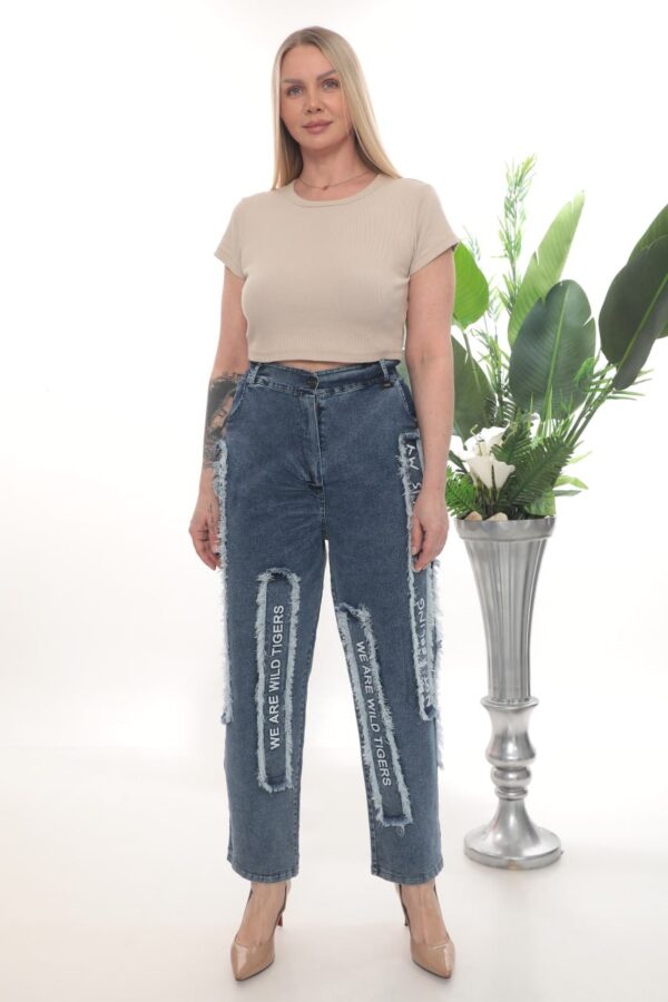Women's Graphic Patch Distressed Denim Trousers